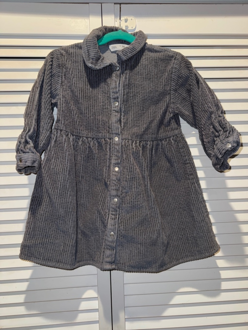 Zara Kids Charcoal Gray Corduroy Button-Down Dress